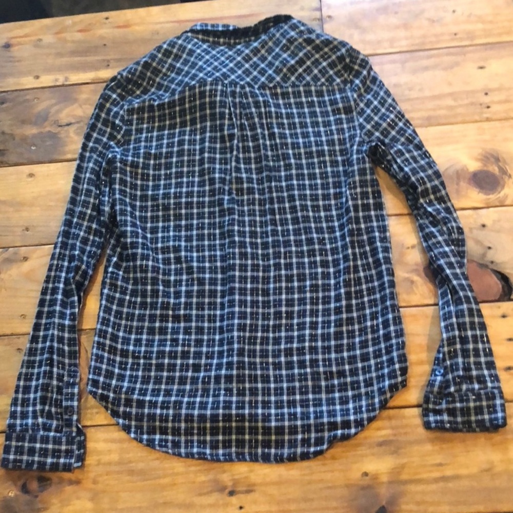 PAIGE plaid metallic threads lightweight blouse cotton/poly blend - Picture 2 of 5